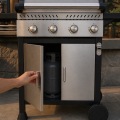 Parrilla de barbacoa de gas propano líquido de lujo con 4 quemadores, gabinete de doble puerta de acero inoxidable y 2 ruedas todoterreno