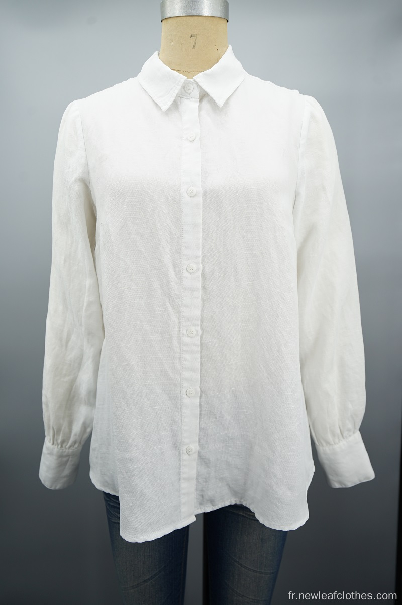 Chemise à manches longues pour dames blanches solides