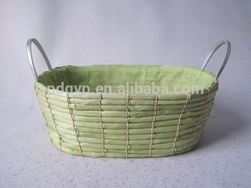 Natural Green Corn Husk Storage Basket with Handle