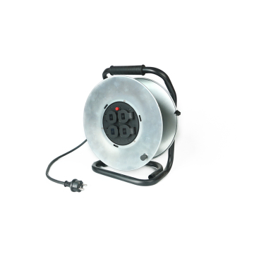 16A 250V IP44 Waterproof Square Metal Cable Reel - 4 Way 50m