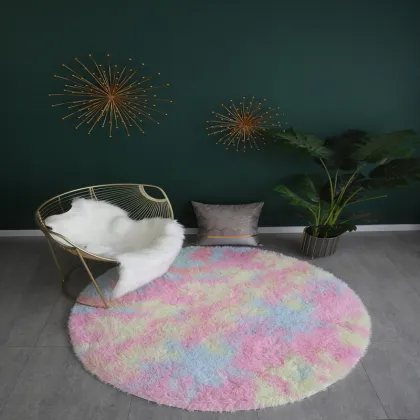 Tie Dye Round Shape Custom Fluffy Area Rugs for Living Room