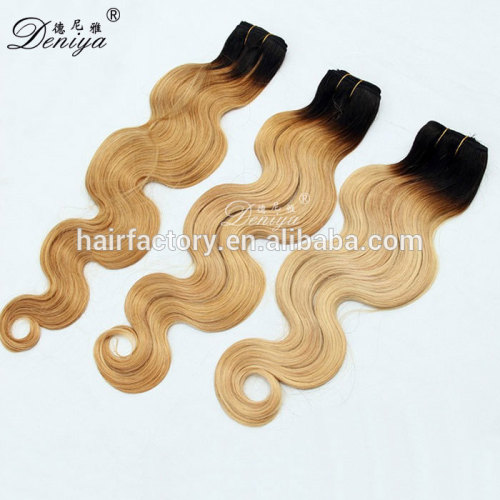 Ombre color body wave top quality 100% remy human hair weft wholesale price hair weaving