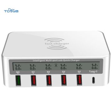 Hot Sales LED Digital Display 40W Fast Charging Station - Type C Multi-Port Portable Travel Wireless Charger