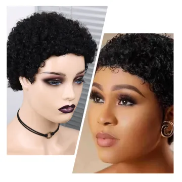 Wholesale Short Curly Hair Wigs Pixie Cut Brazilian Human Hair For Black Women Natural Black 99J 150% Density Glueless Wigs