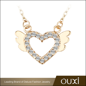 18K Yellow /Rose Gold Plated Angel Wing Heart Pendant Charm 42CM Long Chain Cubic Zircon Heart Shape Pendant Necklace