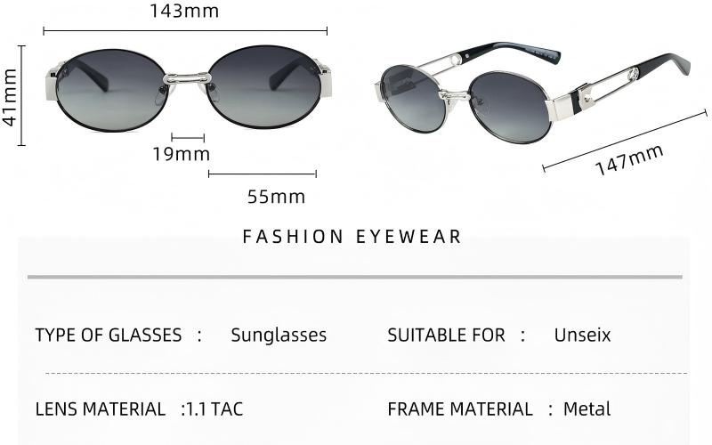 Oval Metal Safety Pin Temple TAC Polarized Sunglasses ME2139-size