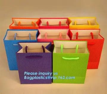 Brown Flat Handles Gift Paper Bag, decorative handmade handle paper gift bags, holograph lamination paper gift bag