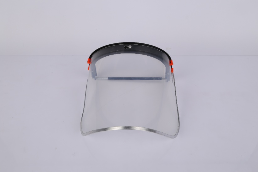 Transparent protective face shield with aluminum frame