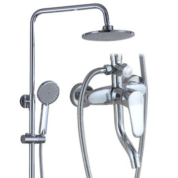 Economic Brass Single Lever Round Overhead Three Function High Pipe Bathroom Rain Column Shower Faucet Set