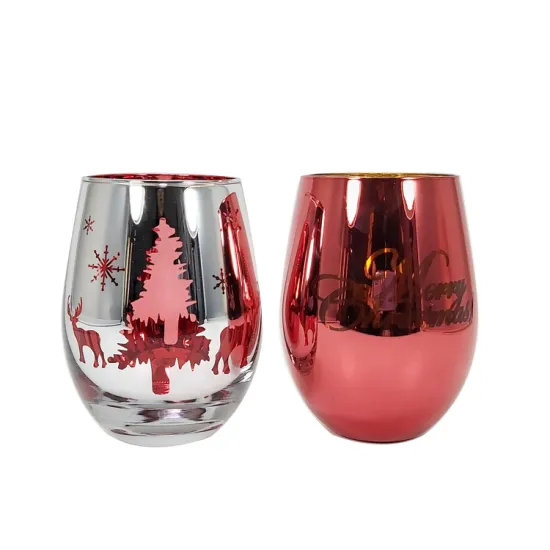 handpainted stemless wine glass with Christmas