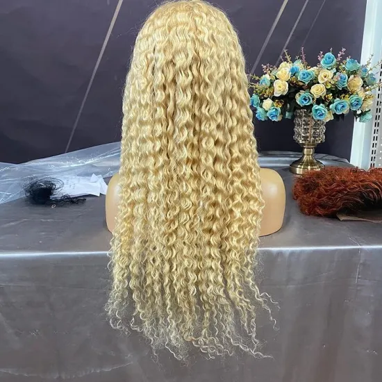 Deep Curly Transparent 13x6 HD Lace Frontal Wig Glueless Full Pre Plucked 613 Blonde Wigs 30 40 Inch Human Hair Wigs Can Be Dyed