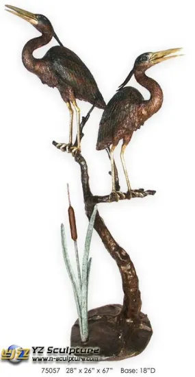 Elegant Carved Brass Birds Fountain