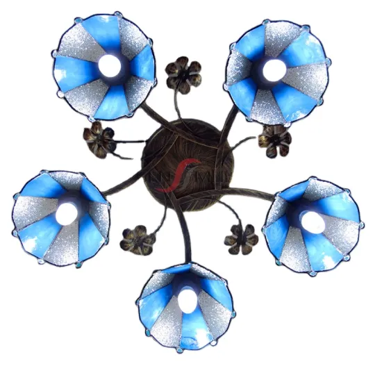 Vintage Iron Art Stained Glass Hand-Welded Lampshade: A Stunning Tiffany-Style Ceiling Light Lamp
