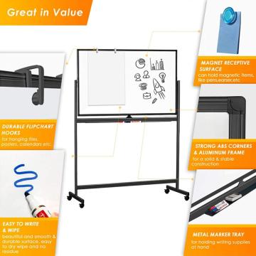 Double Sided Mobile Whiteboard Strong Aluminum Black Frame