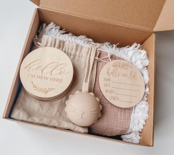 Organic Boy Design Gift Set: Soft Bamboo Cotton Swaddle Blanket & Teether