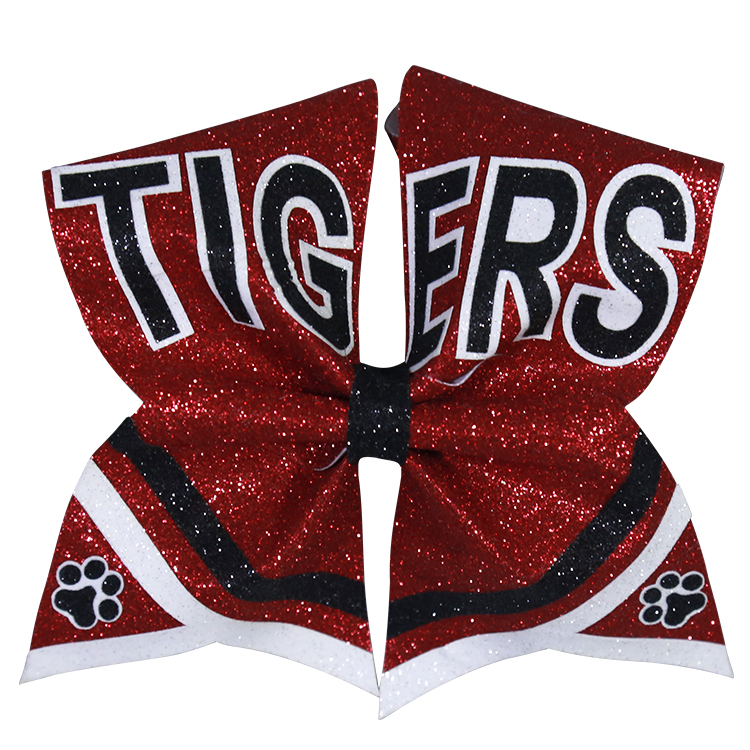 Tiger Silver Glitter Large Cheer Hair Bows