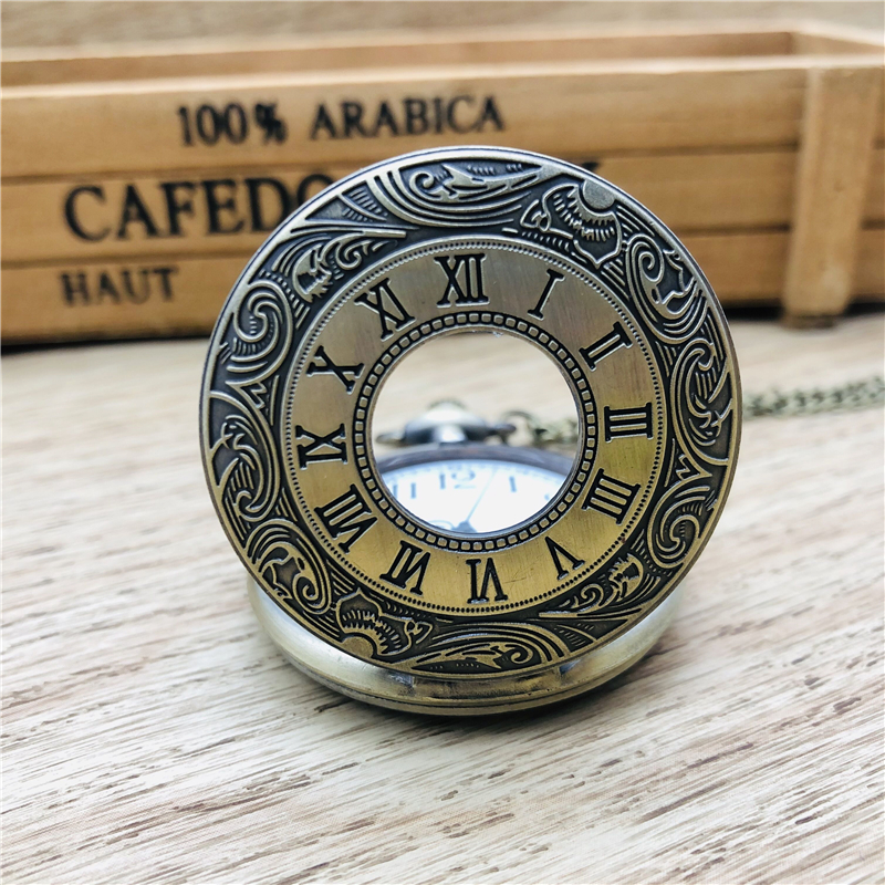 Steampunk Roman Numerals Pocket Watch Men Women Hollow Case Vintage Fob Pocket Watches with Pendant Necklace Gift cep saati