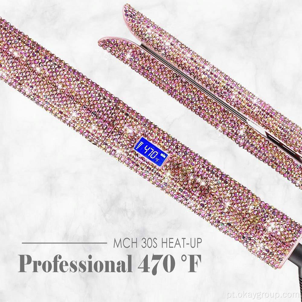 Máquina de ondulação de alisador de cabelo Blinged Diamond Flat Iron