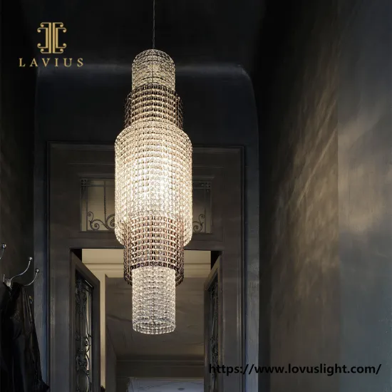 High luxury large project square crystal chandelier for hotel staircase Concise design style pendant light