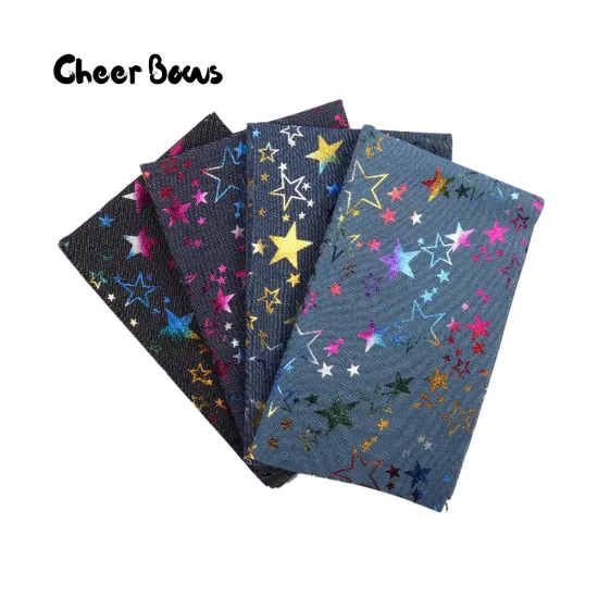 Denim Fabrics 40*50CM Star Printed 4 Colors Wedding Party Decoration Polyester Cotton Bronzed Denim Fabrics