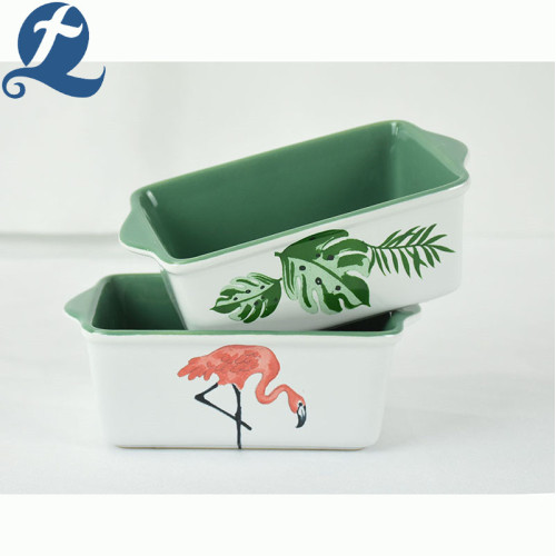 Hot sale fashion decal binaural ceramic bread bakeware