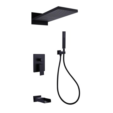 Modern Black Wall-Mounted Bathroom Brass Shower Mixer Set - Factory Direct Sale