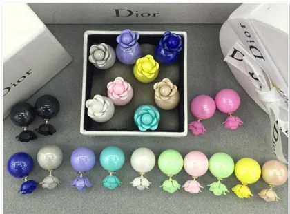 Muliti Color Neon Pearl Earring Rose Double Pearl Earrings