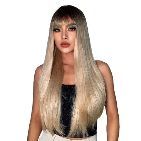 Wholesale High-Quality Gray Long Straight Hair Wigs Made of Chemical Fiber and High-Temperature Silk