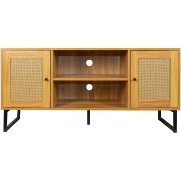 Rattan TV Stand Cabinet, Modern Media Cabinet Home Entertainment Center for TVs up to 50", Wood Farmhouse TV Console Table with