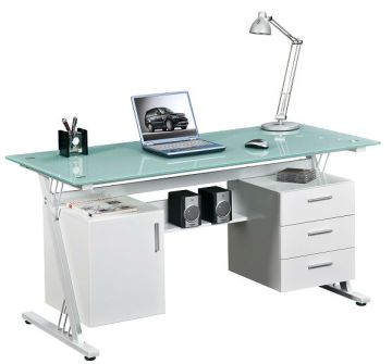 office big glass computer table with cabinets