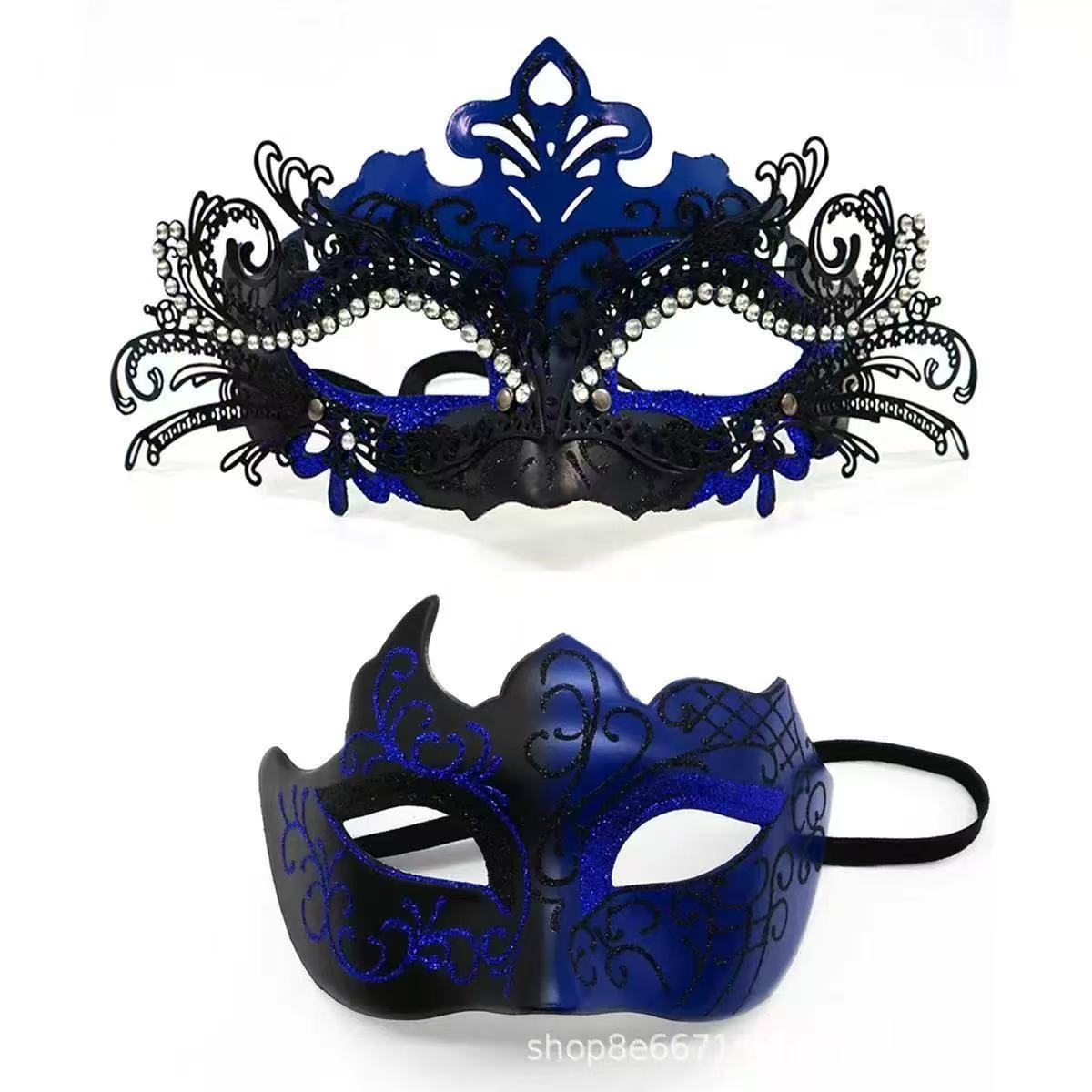Couples Black Purple Venetian Mask Set