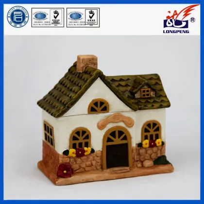 Ceramic christmas village house shaped cookie jar,ceramic christmas candy jar for home decoration