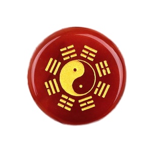 Carnelian 25MM Circular Disc Mat Handmade Craved Pattern-Taiji Bagua For Home Decor