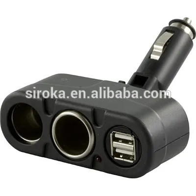 Dual Socket 2 USB Port Cigarette Lighter Splitter DC 12V/24V 500-1000ma Car Charger