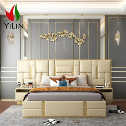 Yilin Furniture Luxury Modern Leather Double Bed Comforter Sets Royal Bedroom Solution