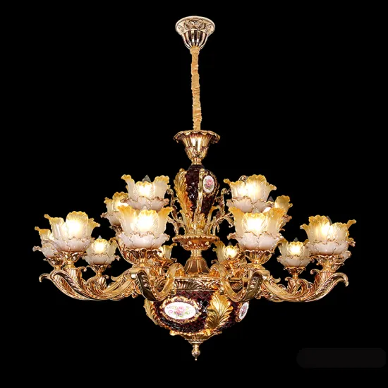 Noble Hand-Painted Porcelain Chandelier - Antique French Large Golden Pendant Lamp
