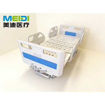 Punching Three-Crank Hospital Bed with Four Small Blue Side Rails & Central Control Brake
