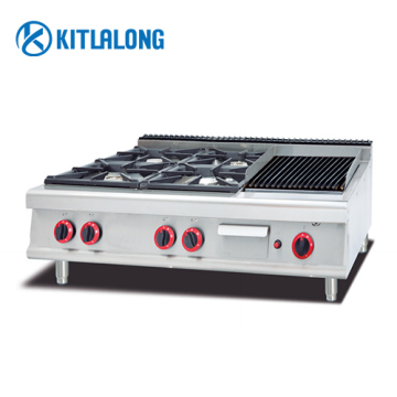 Kitlalong Commercial Kitchen Equipment: 4 Burner Gas Range with Lava Rock Grill