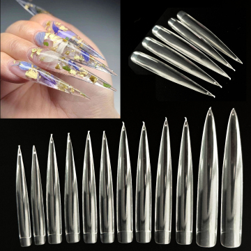 Professional Acrylic False Nails - Half Cover Extension, Straight Curve, Clear White Tapered Coffin Tips