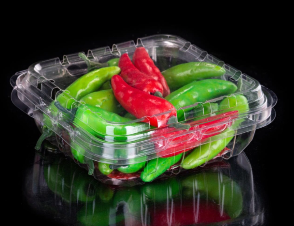 Plastic clamshell box for fresh fruit