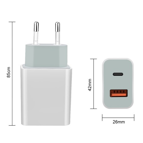 18W 2-porta QC3.0 + Carregador de parede USB Type-C