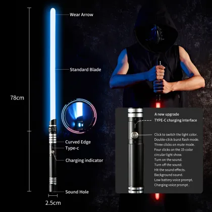1/2 Scale Metal Hilt LED Swords - 15 Colors Cosplay USB Lightsaber Toy