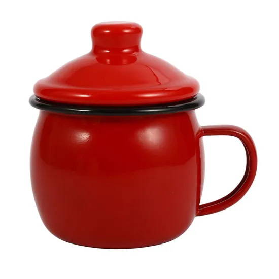 Thick Enamel Coffee Cup Couple Children Colorful Water Cup Large Capacity Mug with Lid