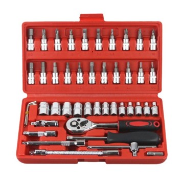 46pcs Ratchet Torque Wrench Kit - Hexagonal Toolbox for Car Repair