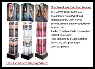 acrylic hair extension display,4 sides acrylic rotating display stand