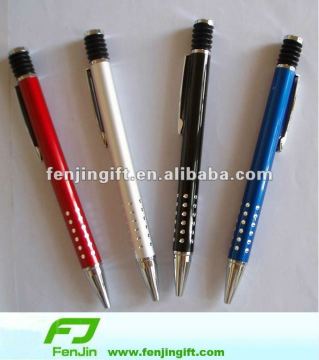 Roller ball pen with metal clip