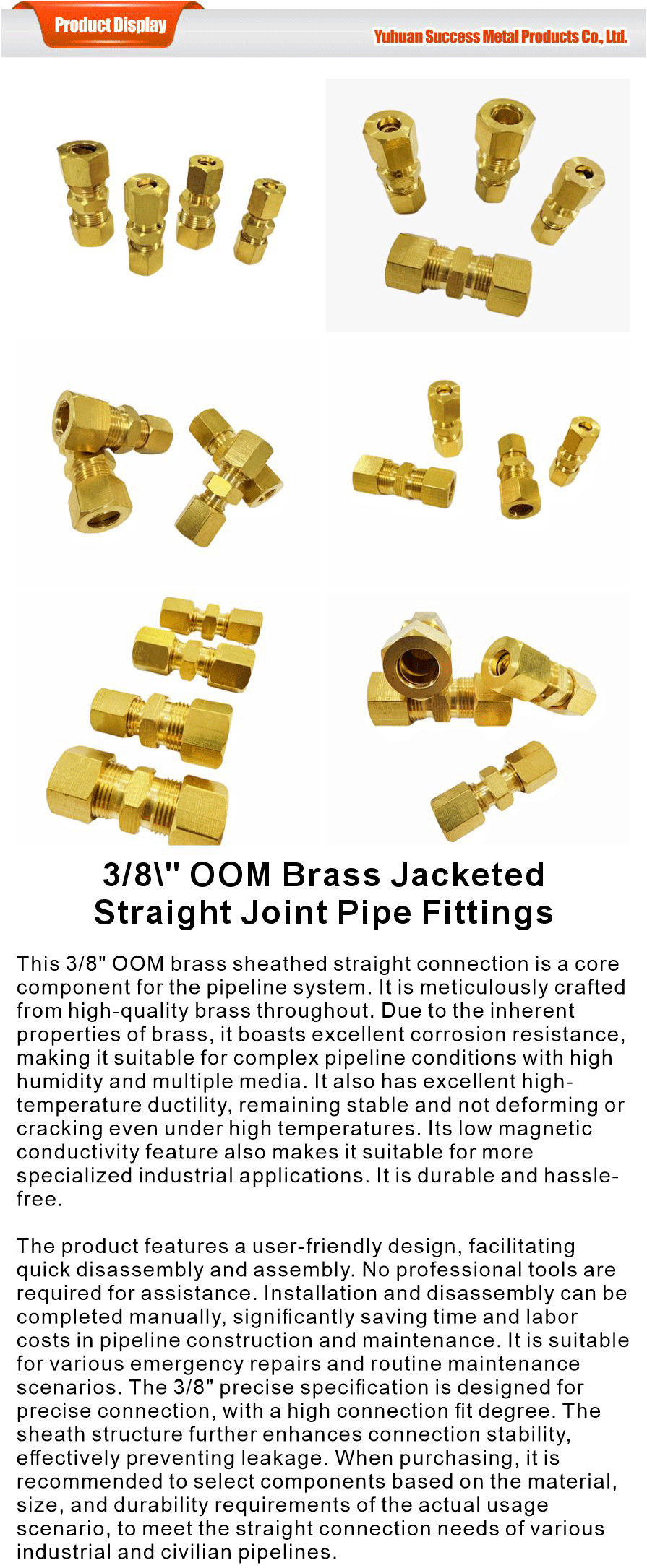 Brass Pipe Fittings Straight Joint