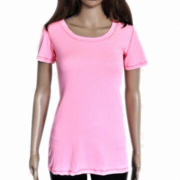 Women's O-neck T-shirt, short sleeve, made by four needles and six threads