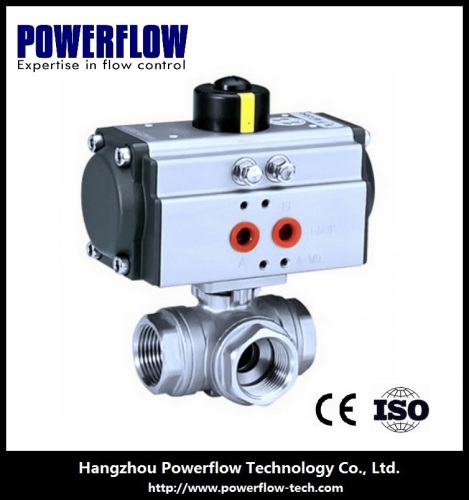 3 way pneumatic water flow control ball valve