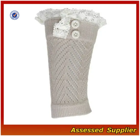Women Knitted Acrylic Button Lace Boot Cuff/ Leg Warmer with Lace Trim--ZP01152